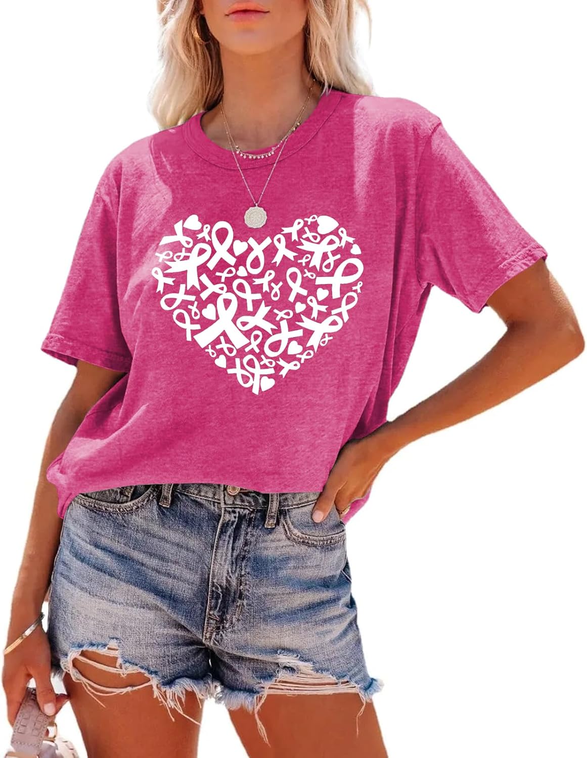 Womens Breast Cancer Shirts Pink Ribbon Cure Breast Cancer Awareness Tshirts Short Sleeve Tops - Image 2