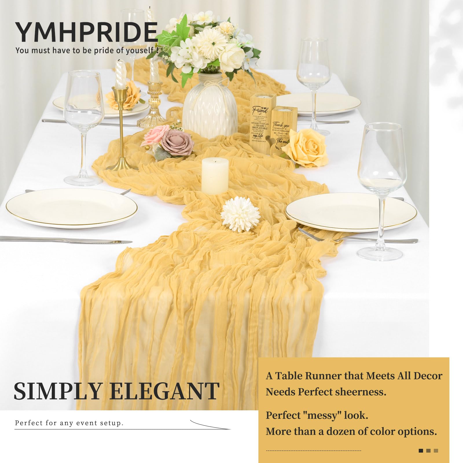 Runner Da Tavola Oro Con Paillettes – 4 Pezzi, 3 M X 69,8 Cm, Garza Chiffon Trasparente, Per Matrimoni E Feste