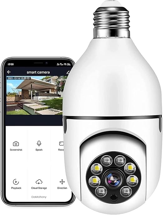 DaMohony Bulb Camera 360 Degree Wifi Night Vision With Light, E27 Light