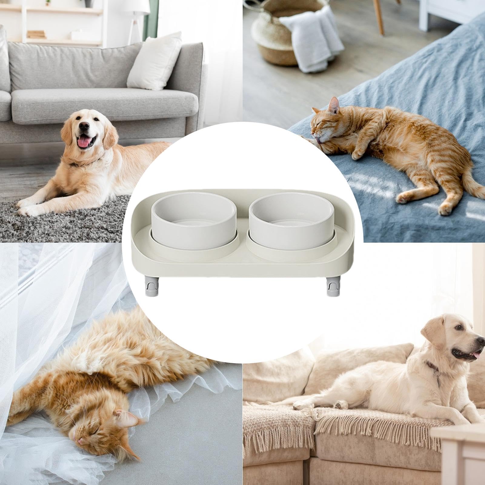 Ciotole rialzate inclinate per cibo per gatti, doppie ciotole per cani e gatti con supporto antiscivolo e base a prova di perdite, stabile e senza stress, ergonomico per mangiatoia per | Alimentatore di alimenti per animali domestici ergonomici, per l'ali
