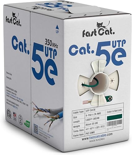 fast Cat. Cable Ethernet Cat5e de 1000 pies - 24 AWG, CMR, cable Ethernet Cat 5 aislado de cobre desnudo con FastReel - Cable UTP de 350 MHZ