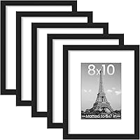 upsimples 8x10 Black Picture Frame Set of 5 - Gallery Wall Frames for 5x7 with Mat or 8x10 Photos