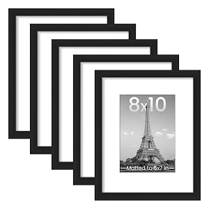 upsimples 8x10 Picture Frame Set of 5 Display Pictures 5x7 with Mat or 8 x 10 Without Wall