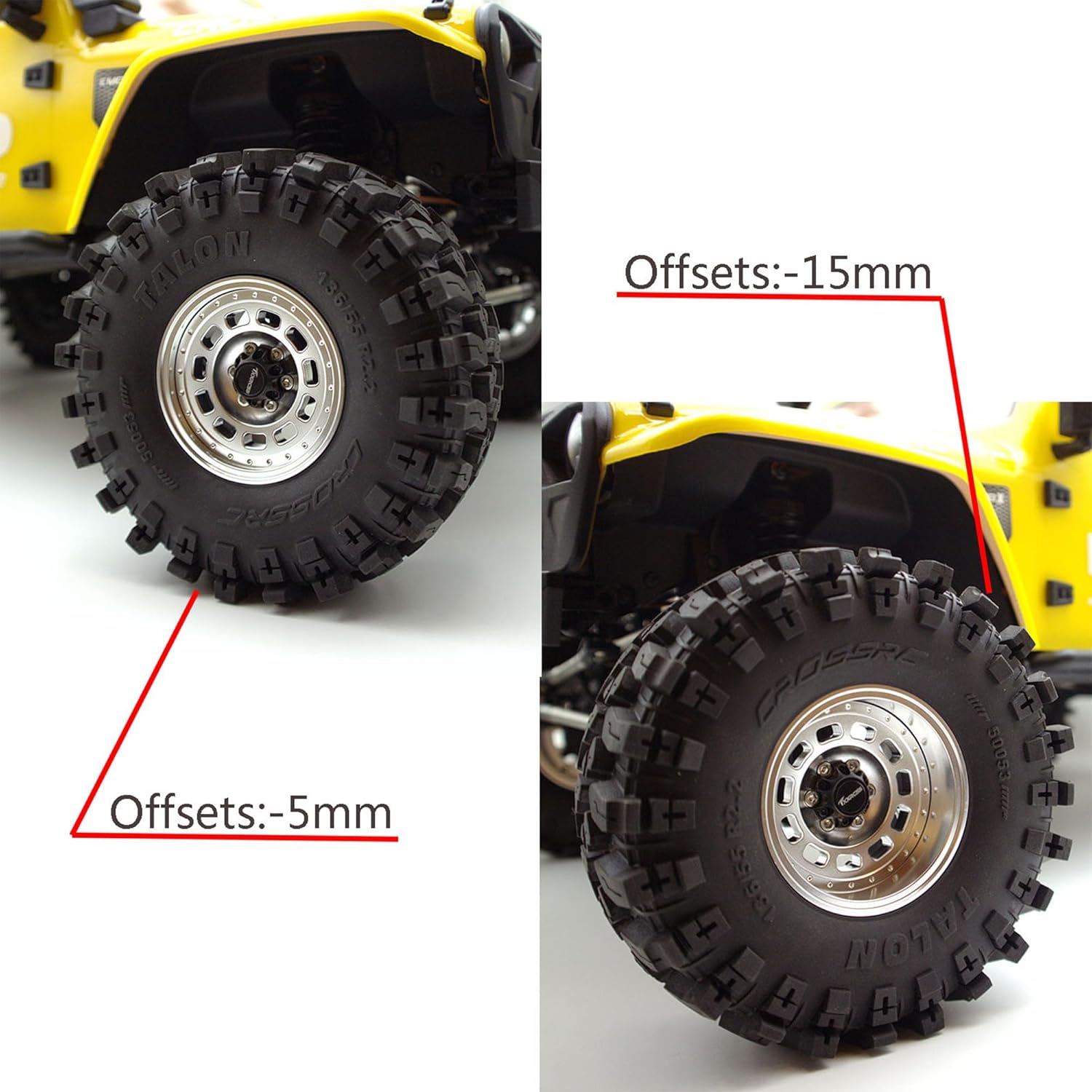 RC 2.2 Beadlock Wheels Adjustable 2 Offsets Rims Hub Aluminum Upgrades for 1/10 Crawle Car Wheel and Tires Remote Control SCX10 Trx4m(4PC) (Titanium Silver)