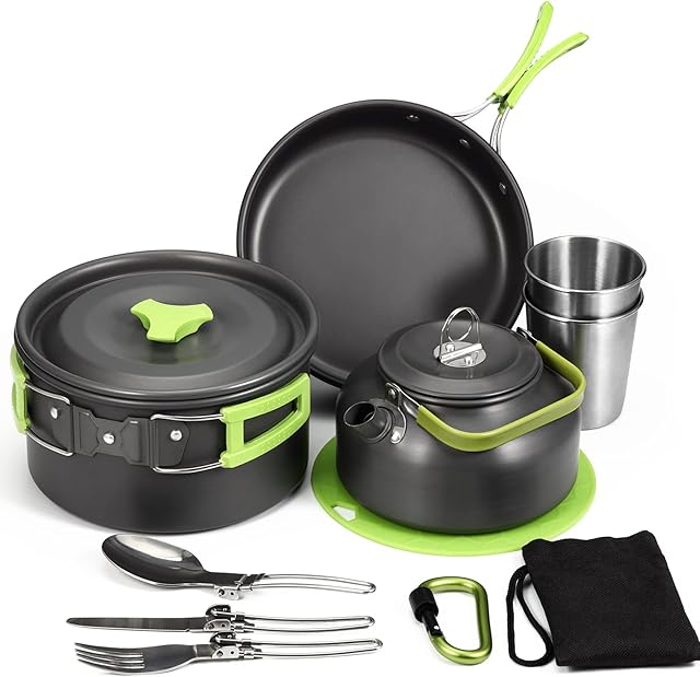 Aitsite Camping Cookware Kit Outdoor Aluminum Lightweight Camping Pot Pan Cooking Set for Camping Hiking