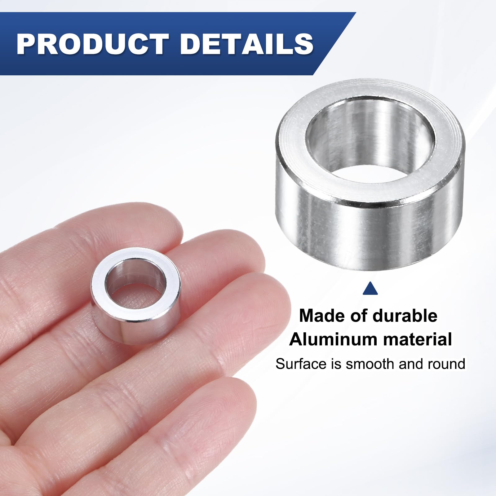 M METERXITY 5-Pack M10 Aluminum Spacers 10.2mm ID x 16mm OD x 8mm l Metal Screw Standoff Bushing Plain Finish Round Spacer Aluminum for Screws Bolts - Image 2