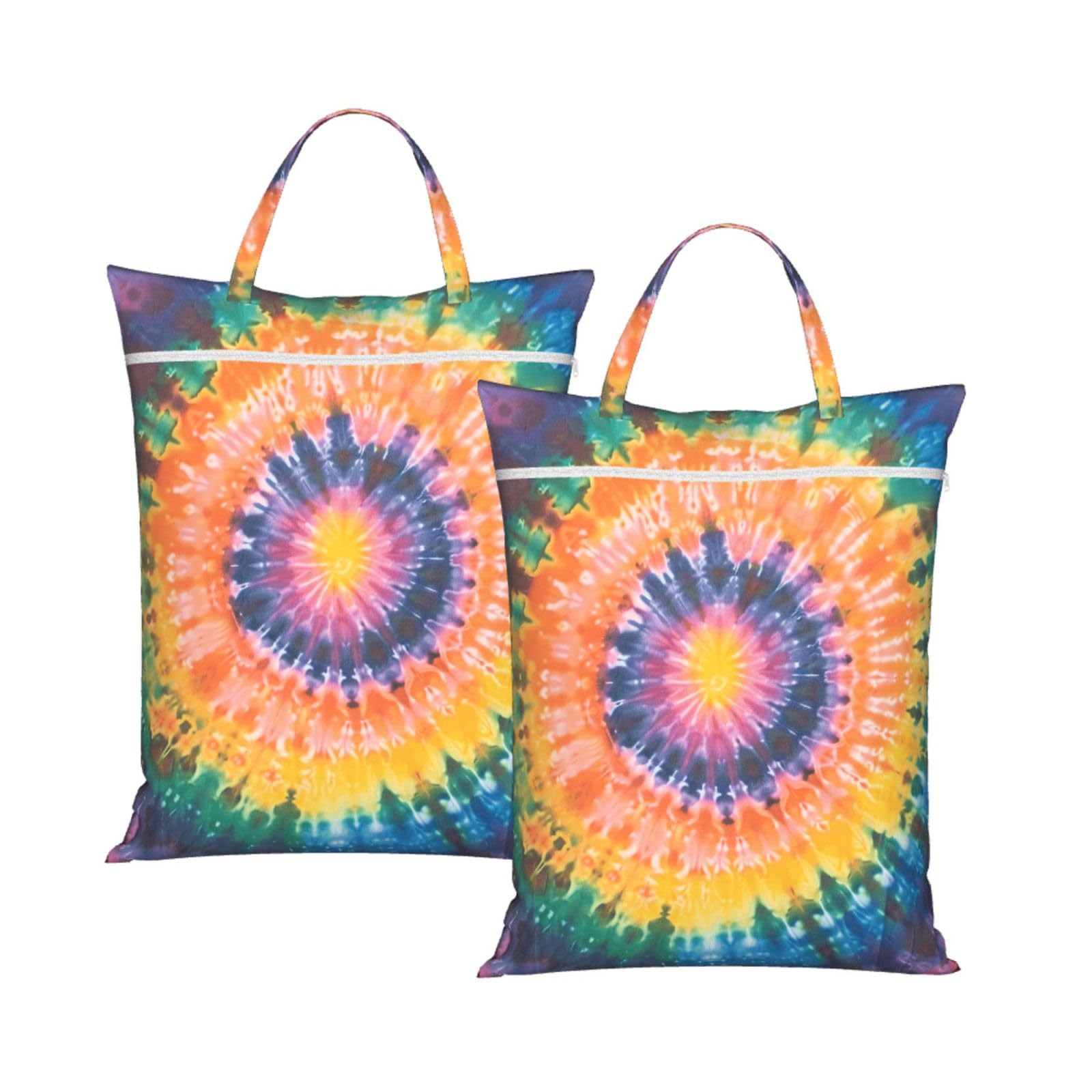 Large Travel Laundry Bags,Tie Dye Print with Handle Foldable Laundry Bag for Holidays Gym Swimming and Family Trips, 2Pcs