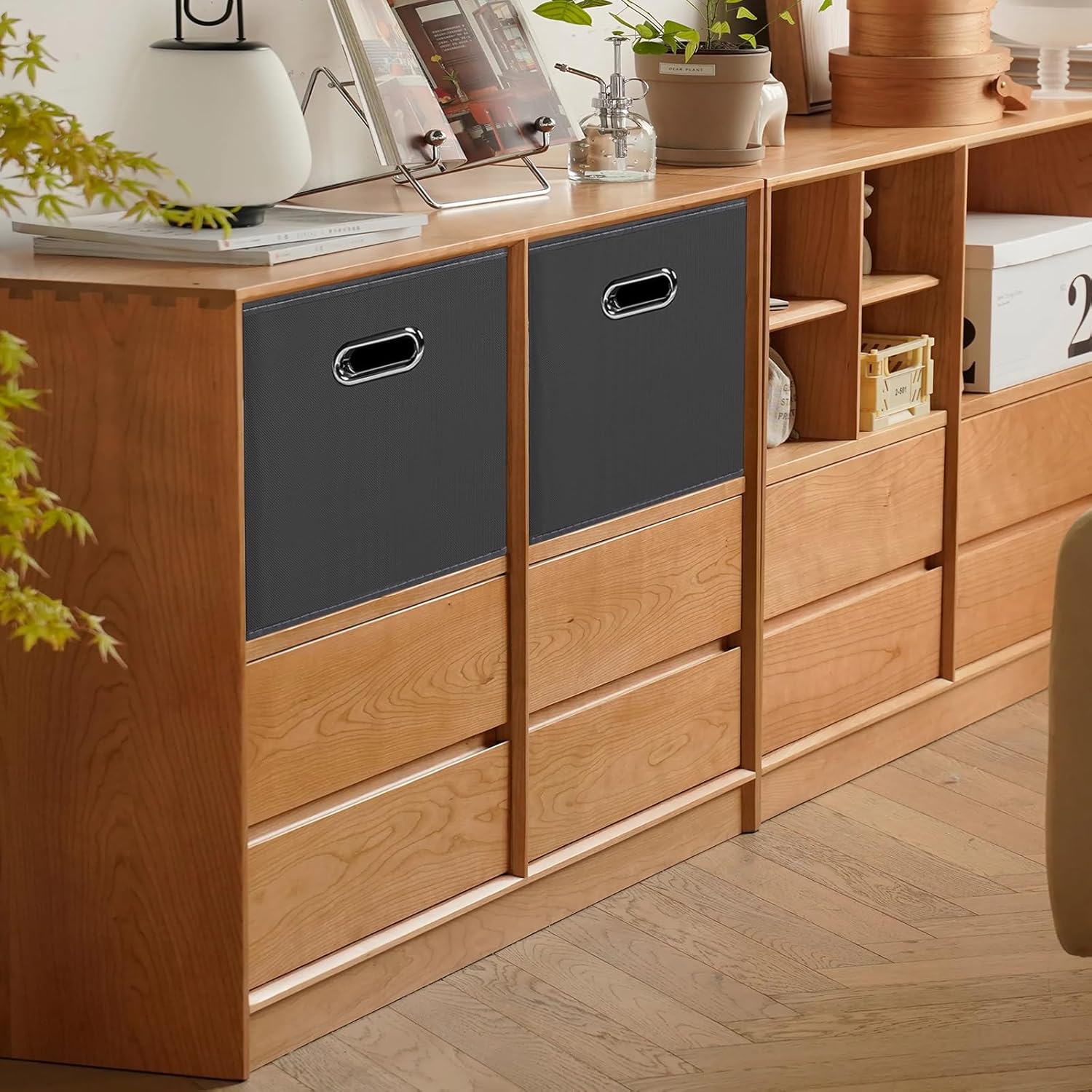 Foldable cube storage bins, Fabric Storage Box Cubes Organizer Baskets with Dual Handles for Home Organizer,Nursery,Shelves,Closet,Set of 12,(Grey)