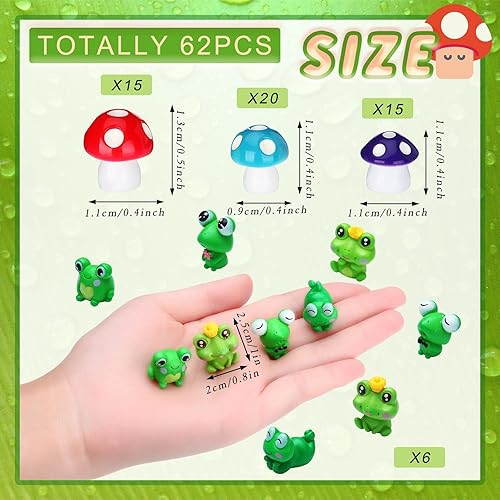 Miniatura 8 de 62 piezas de mini figuras en miniatura de hongos y ranas modelo de animales de jardín, pequeños adornos de decoración en miniatura, estatua