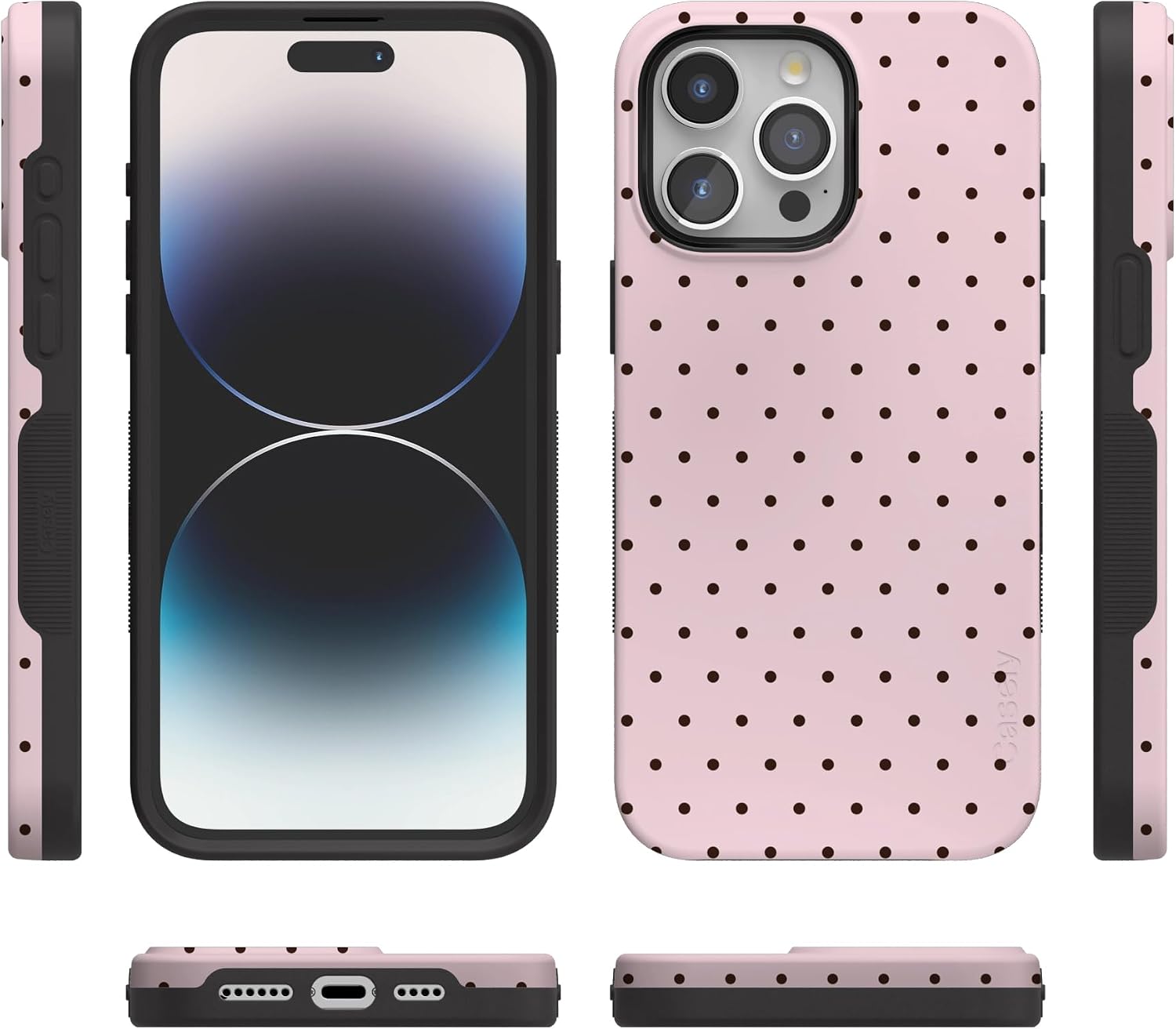 Casely iPhone 15 Pro Case | On the Dot | Pink & Brown Polka Dot | Bold Protective Design | Compatible with MagSafe