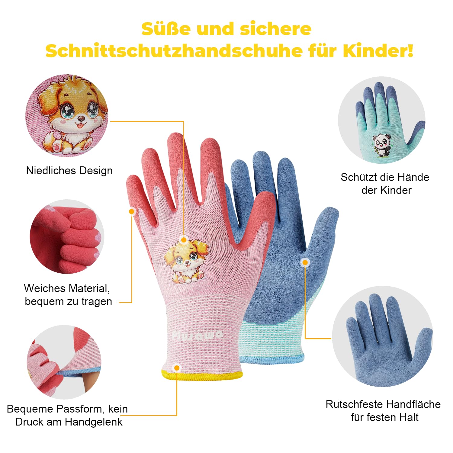 Plusawa Kinderhandschuhe, Anti-Cut, Nylon + Spandex Handschuh Kern, rutschfest und kratzfest, bequem und atmungsaktiv. Geeignet für Kinder Outdoor-Aktivitäten, 2 Paar Packung, M Baumarkt
