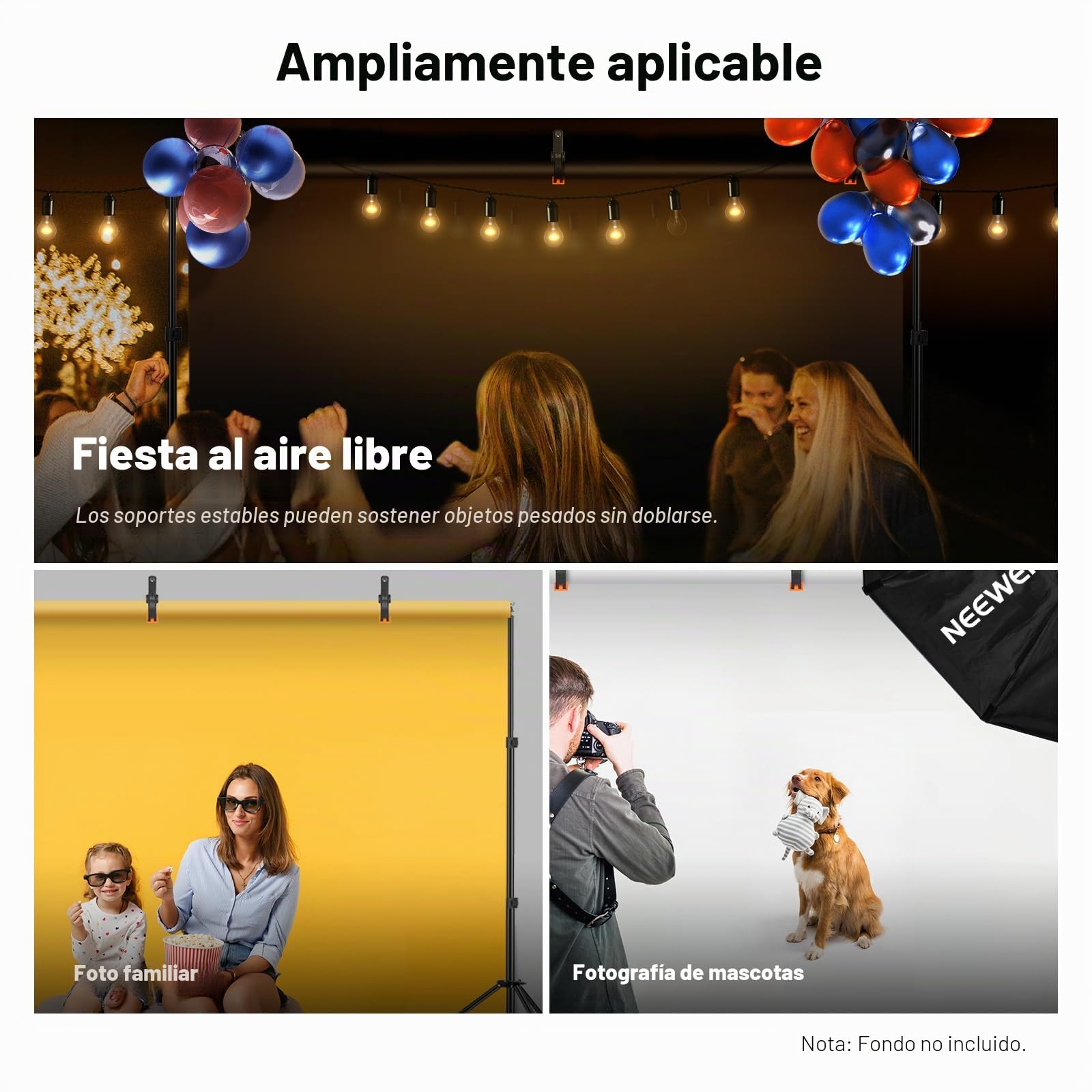 NEEWER Soporte de telón de Fondo de 10 x 7 pies, Sistema de Soporte Ajustable para Estudio fotográfico para Bodas, Fiestas, fotografía de Retrato de Fondo con 4 Barras transversales, 8 Abrazaderas, 2