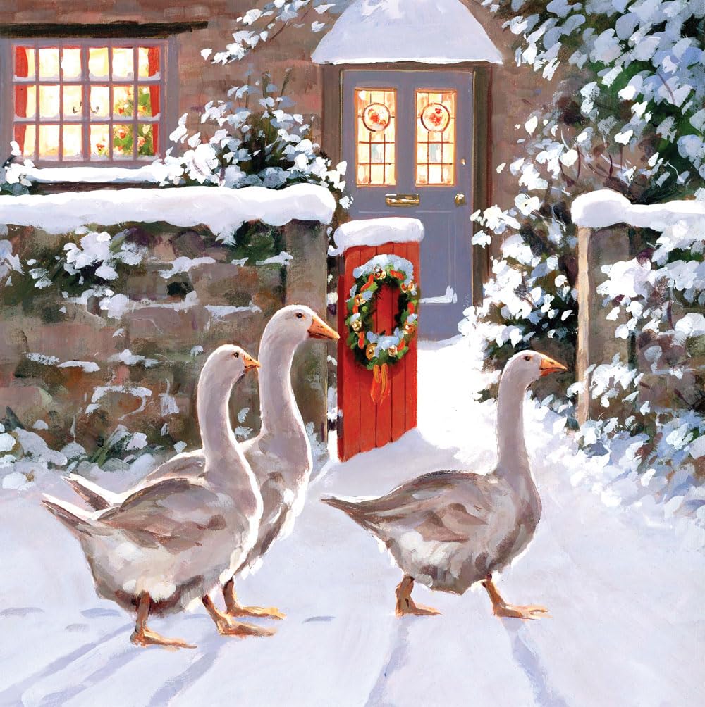 Traditional Festive Art, Large Square 160 x 160mm (6.5x6.5"), Seasons Greetings, Pack of 5 Premium Charity Christmas Cards