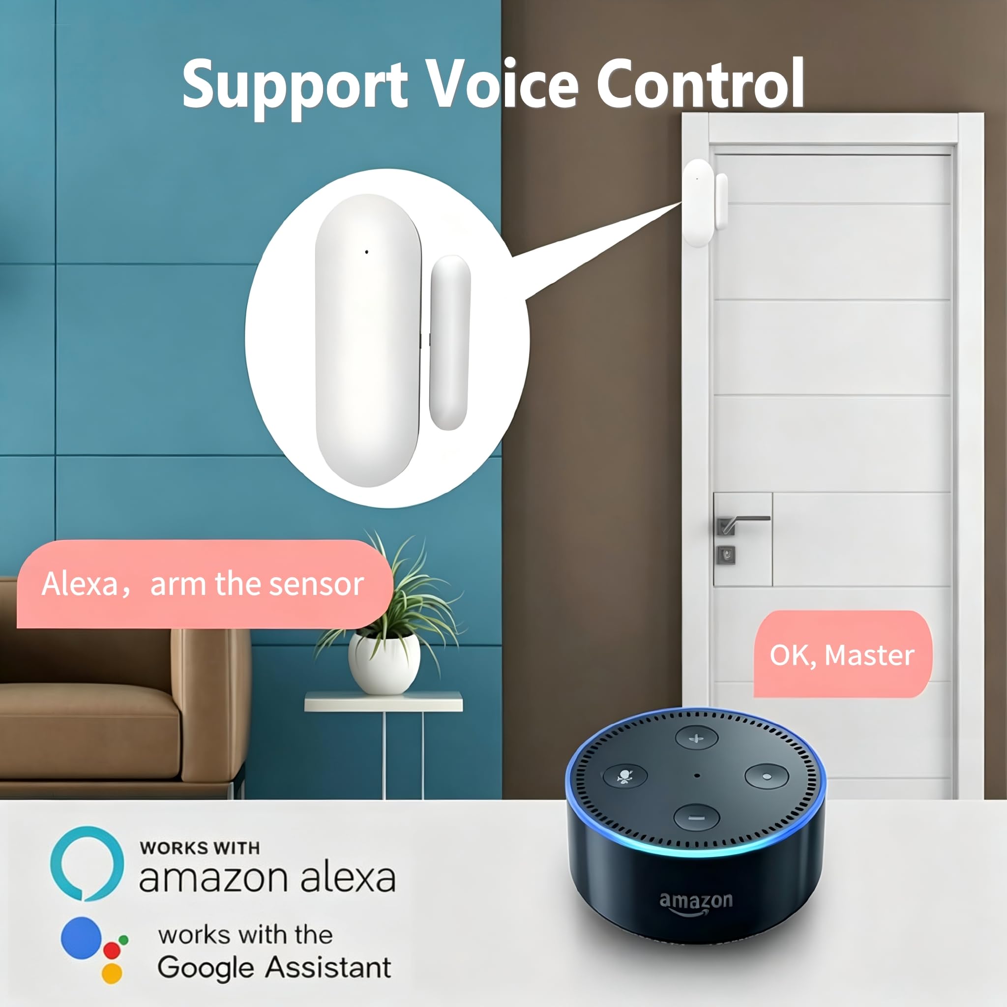 Sensor de contacto inteligente WiFi para puerta/ventana para automatización del hogar, monitor de puerta y ventana, detector de entrada magnético inalámbrico con alertas en tiempo real, compatible con