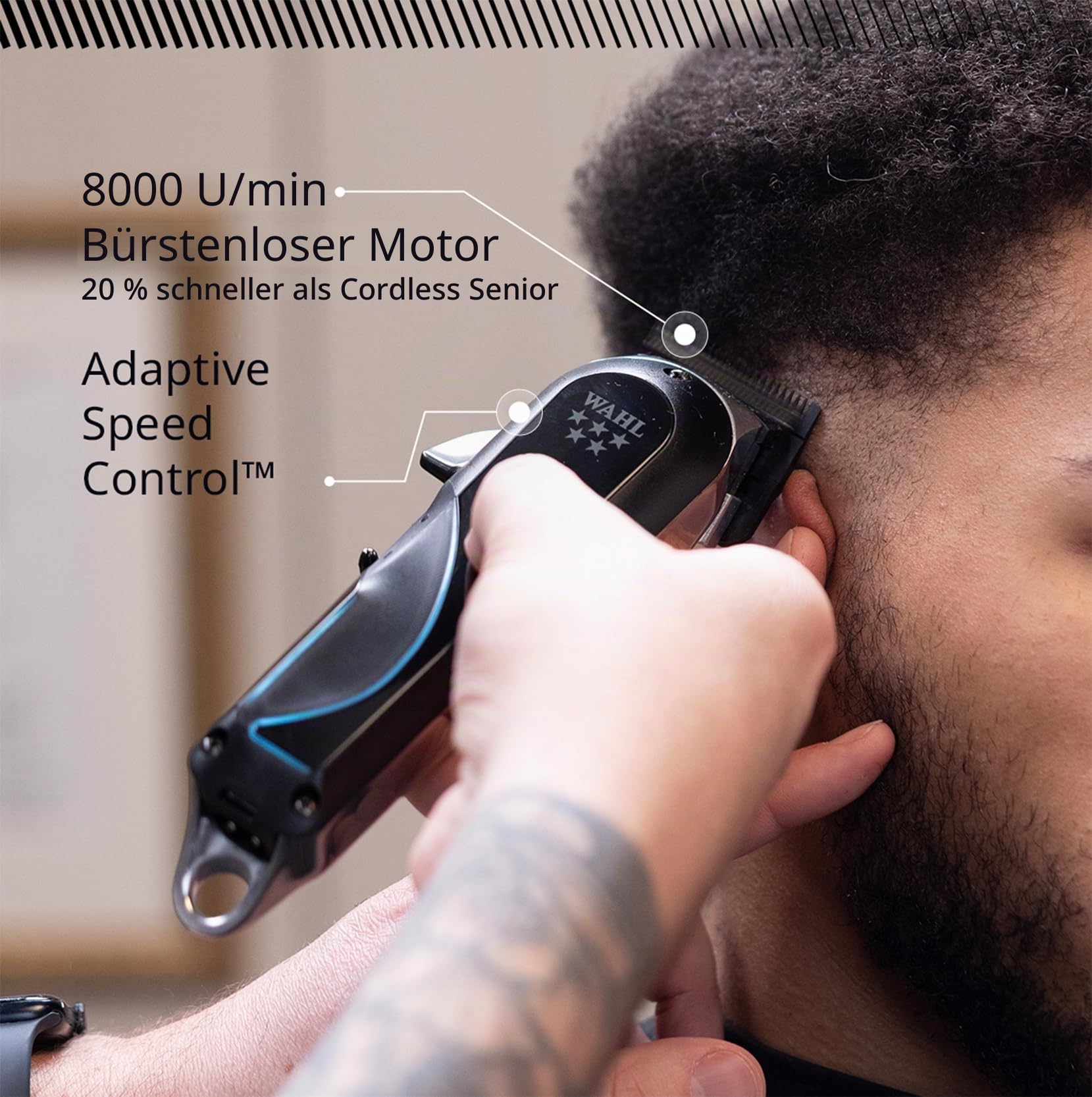Wahl Senior 2.0 - Professioneller Kabelloser Haarschneider - Für Fades & Gezielte Schnitte, Motor mit Drehzahlanpassung, DLC-beschichtete Klinge, 2,5 Stunden Laufzeit, Set mit Ladestation