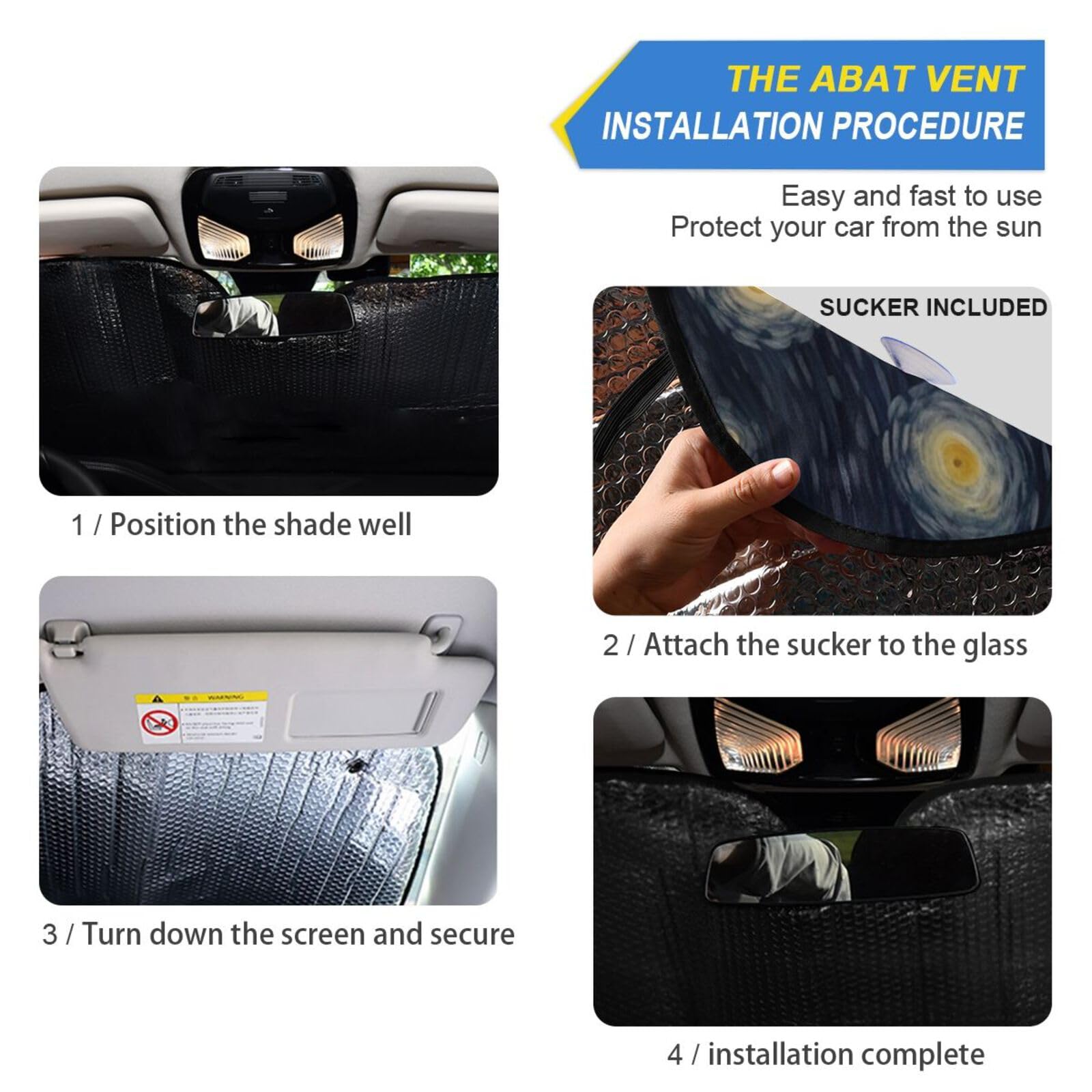 Flradish Van Gogh's Starry Sky Car Front Windshield Sun Shade,Foldable Sun Visor Protector for Car Blocks UV Rays Keeps Your Vehicle Cool 55x27.6 Inch