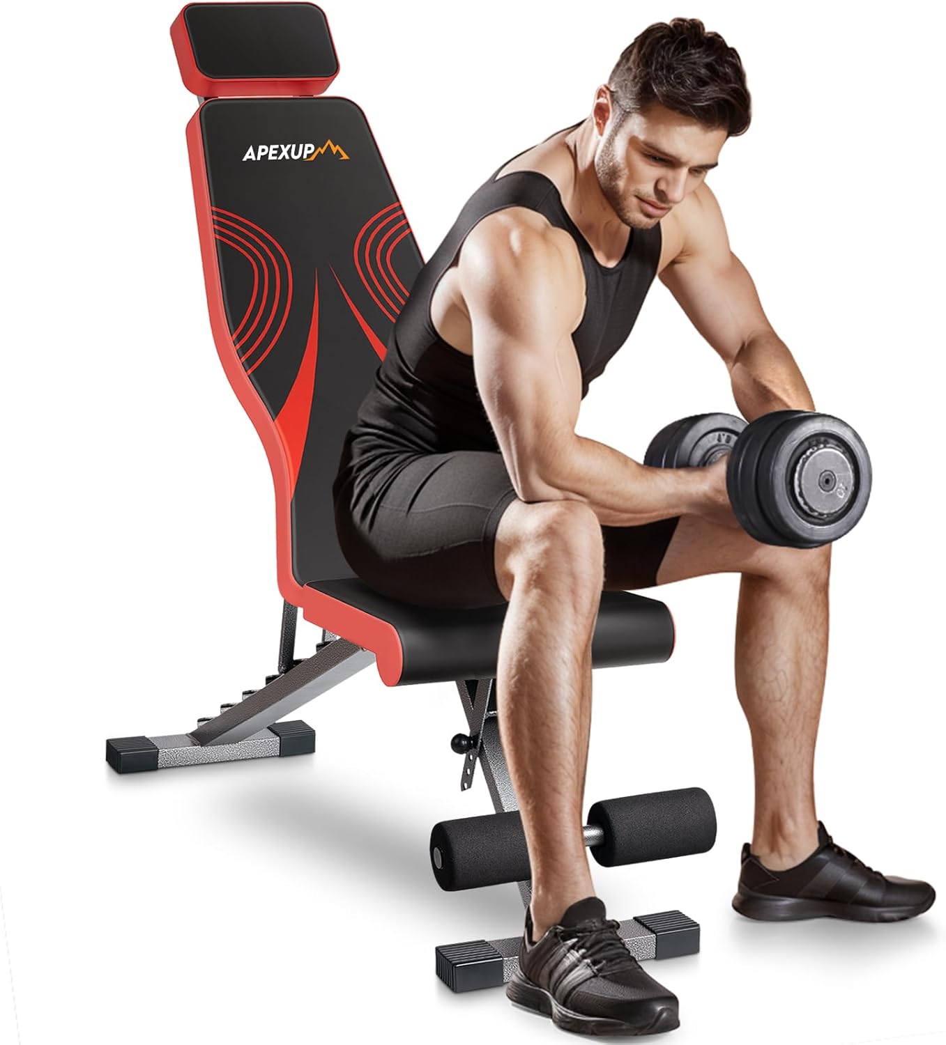 APEXUP Adjustable Weight Bench, Foldable Workout Bench Press, Exercise Bench with Extended Head Support, Workout Bench for Home Gym Dumbbell Exercise, Incline Decline, Full Body Workout