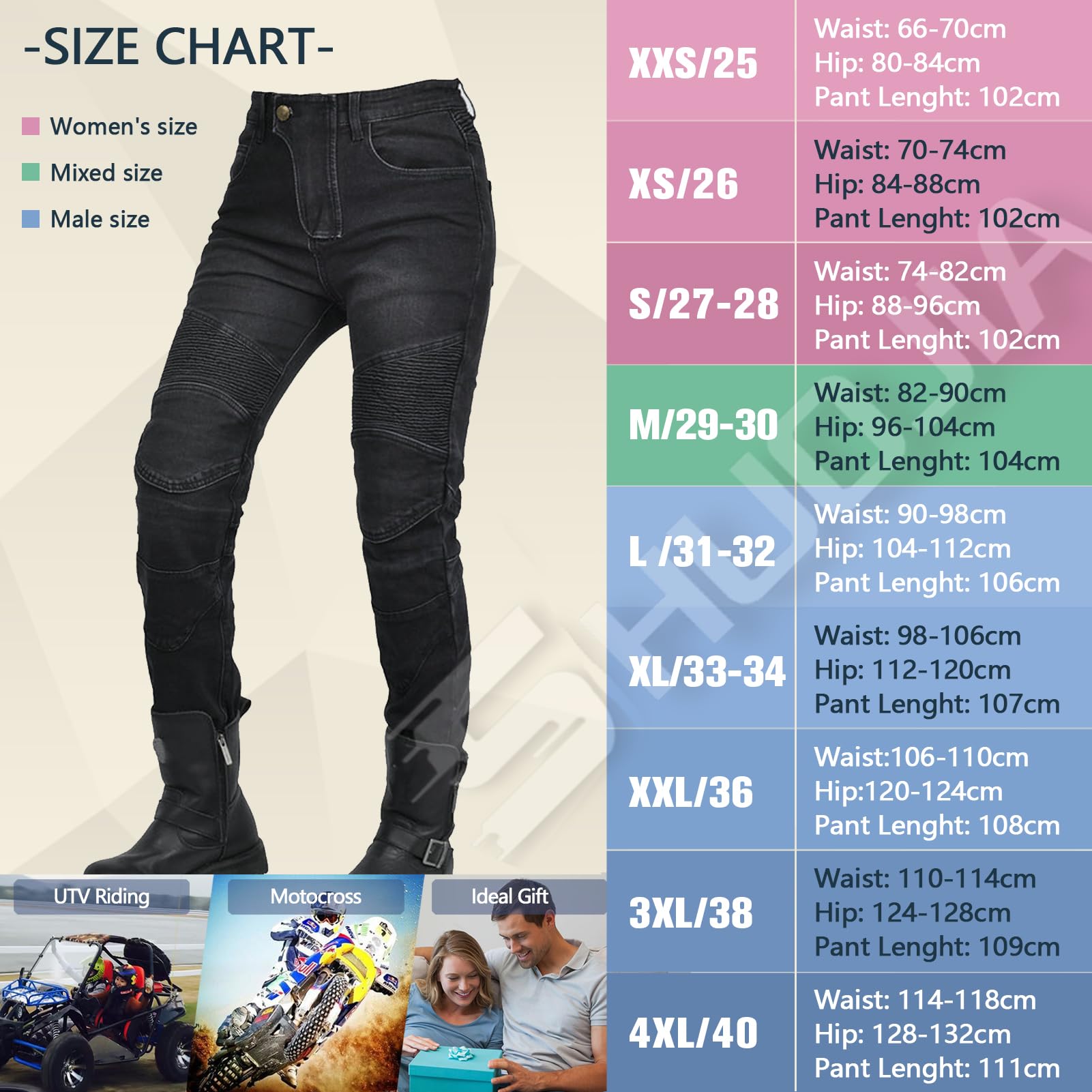Pantaloni Moto Donna, Pantaloni da motociclista Elasticizzati Pantaloni da motociclista protettivi da gara slim fit Jeans da Moto con 4 imbottiture protettive rimovibili (Black,S)