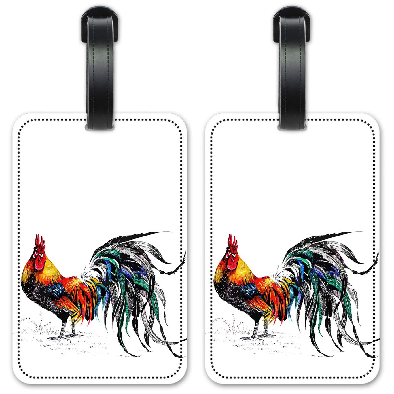 Rooster Drawing - Luggage ID Tags - Suitcase Identification Cards - Set of 2