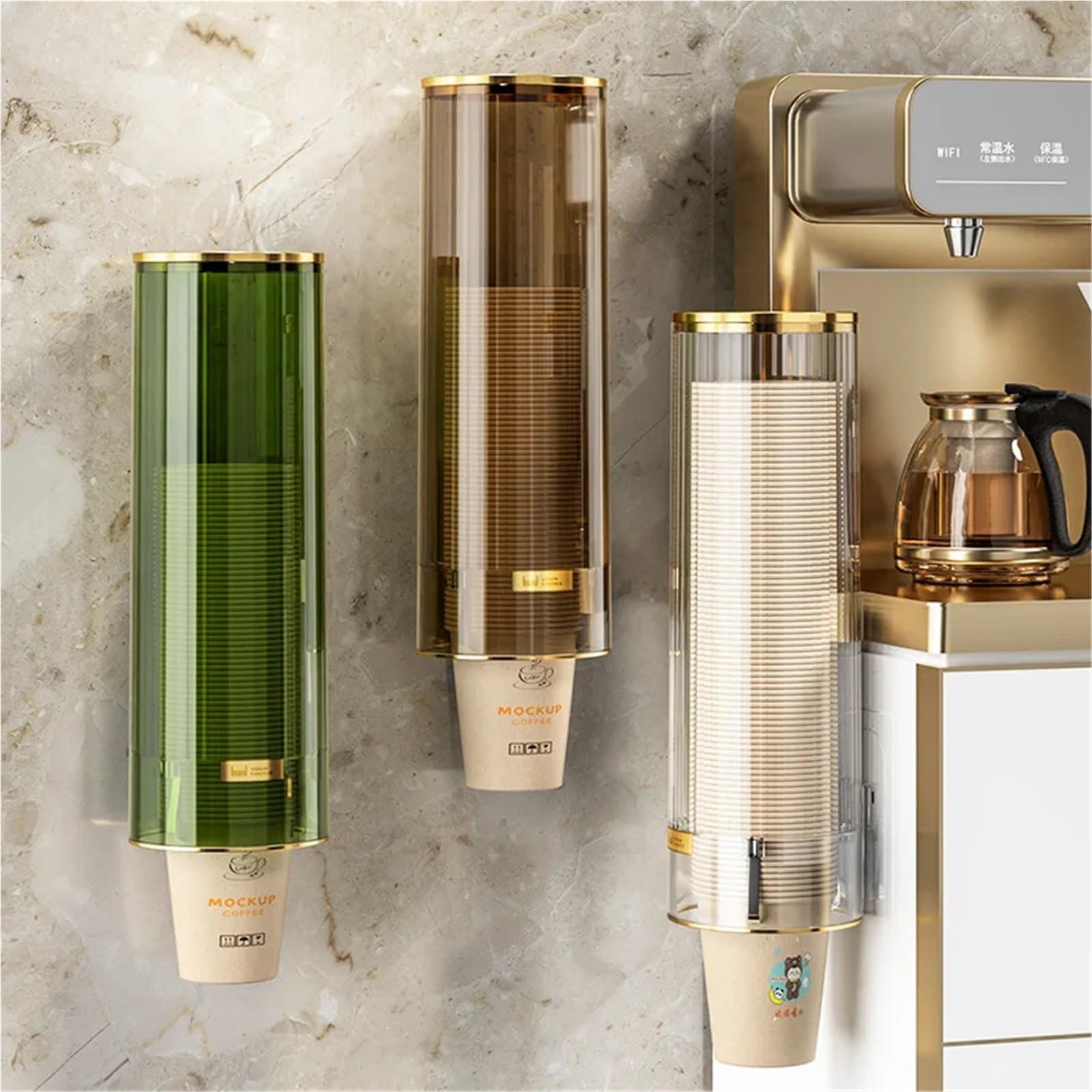 Organizador De Vasos De Papel Portavasos de Papel montado en la Pared, Resistente al Agua, Puede Contener 40-60 Vasos de Papel, for baño(Green)