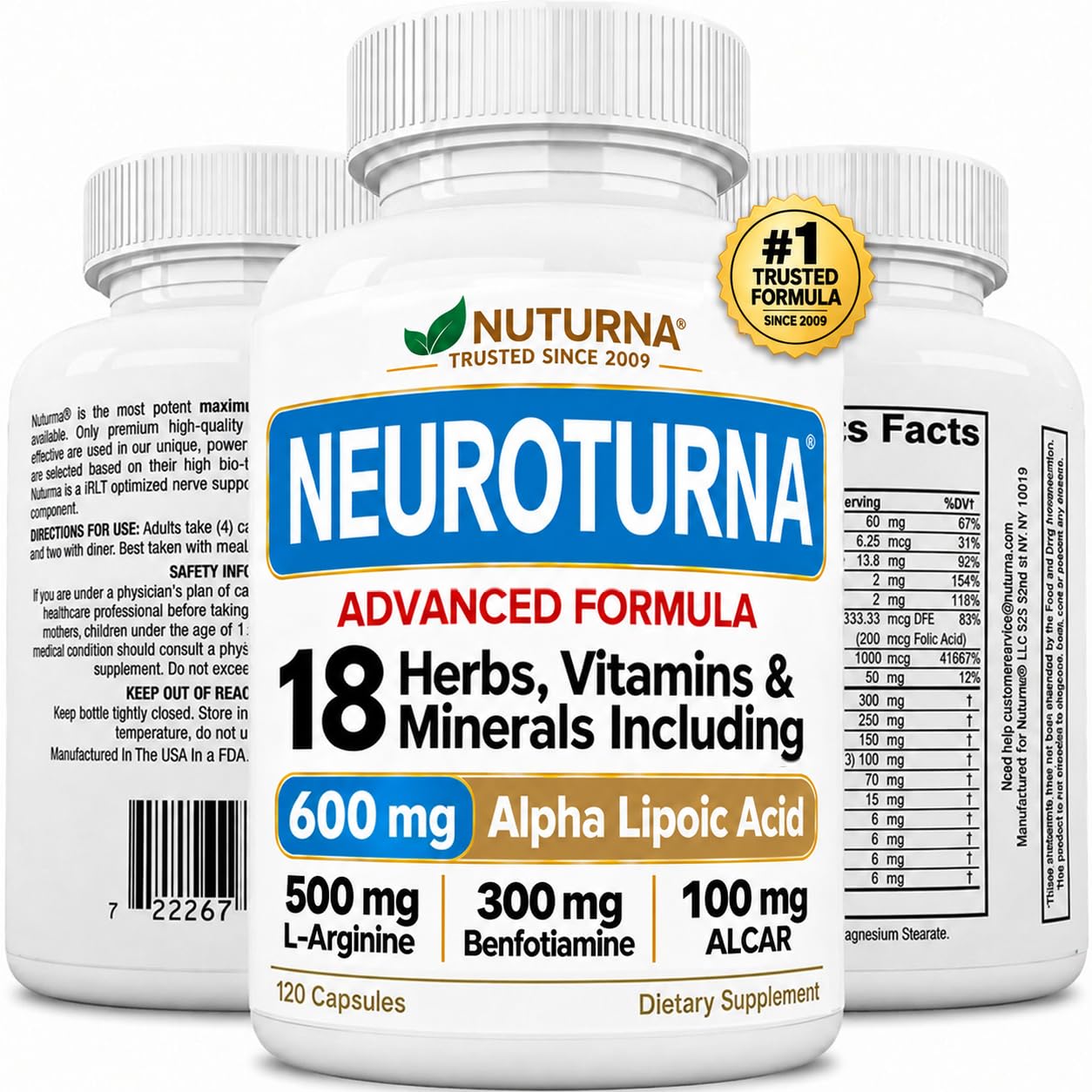 Neuropathy Support Supplement with 600 mg Pure Alpha Lipoic Acid - Advanced ALA Nerve Formula for Feet Hands Fingers Legs - Ultra Potent 18 in 1 Natural Nerve Vitamins - 120 Capsules