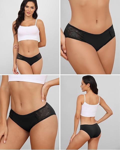 Aijolen Culotte Femme Coton Culottes Dentelle sous-Vêtements Respirant Slip Femmes Hipster Bikini Panties Taille Basse Underwear Women Multipack S-XXL - 3