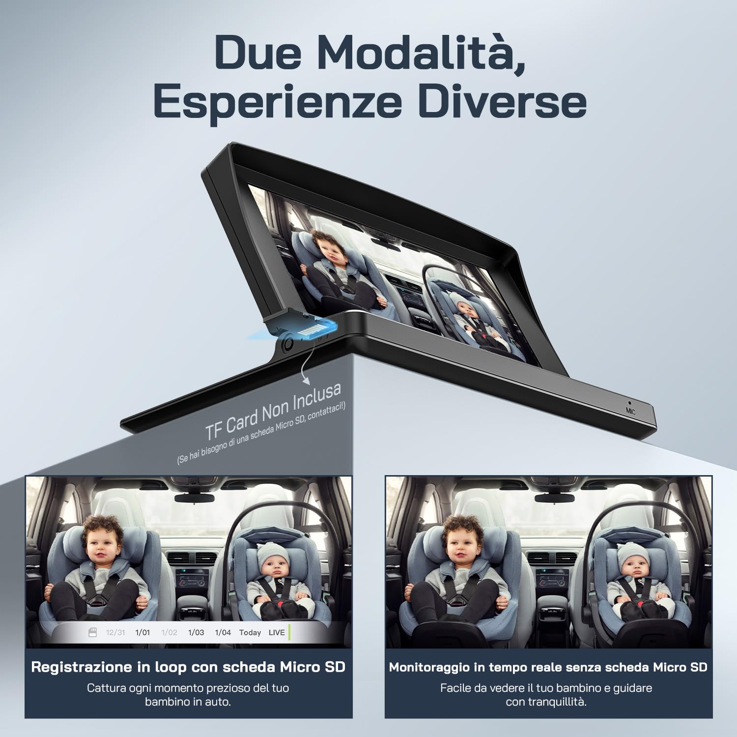 WOLFANG 1080P Baby Car Camera: USB-C Plug and Play Facile da installare, Baby Monitor per auto con Schermo da 5" con Telecamera per Visione Notturna, Ampia Visuale Chiara per il Sedile Posteriore