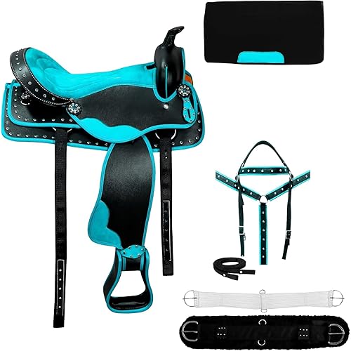 Classic Quality Handmade Western Synthetic Lightweight Comfort Barrel Racing Trail Tack Equestrian Horse Saddle All Accessories Included Size 15" inches.
