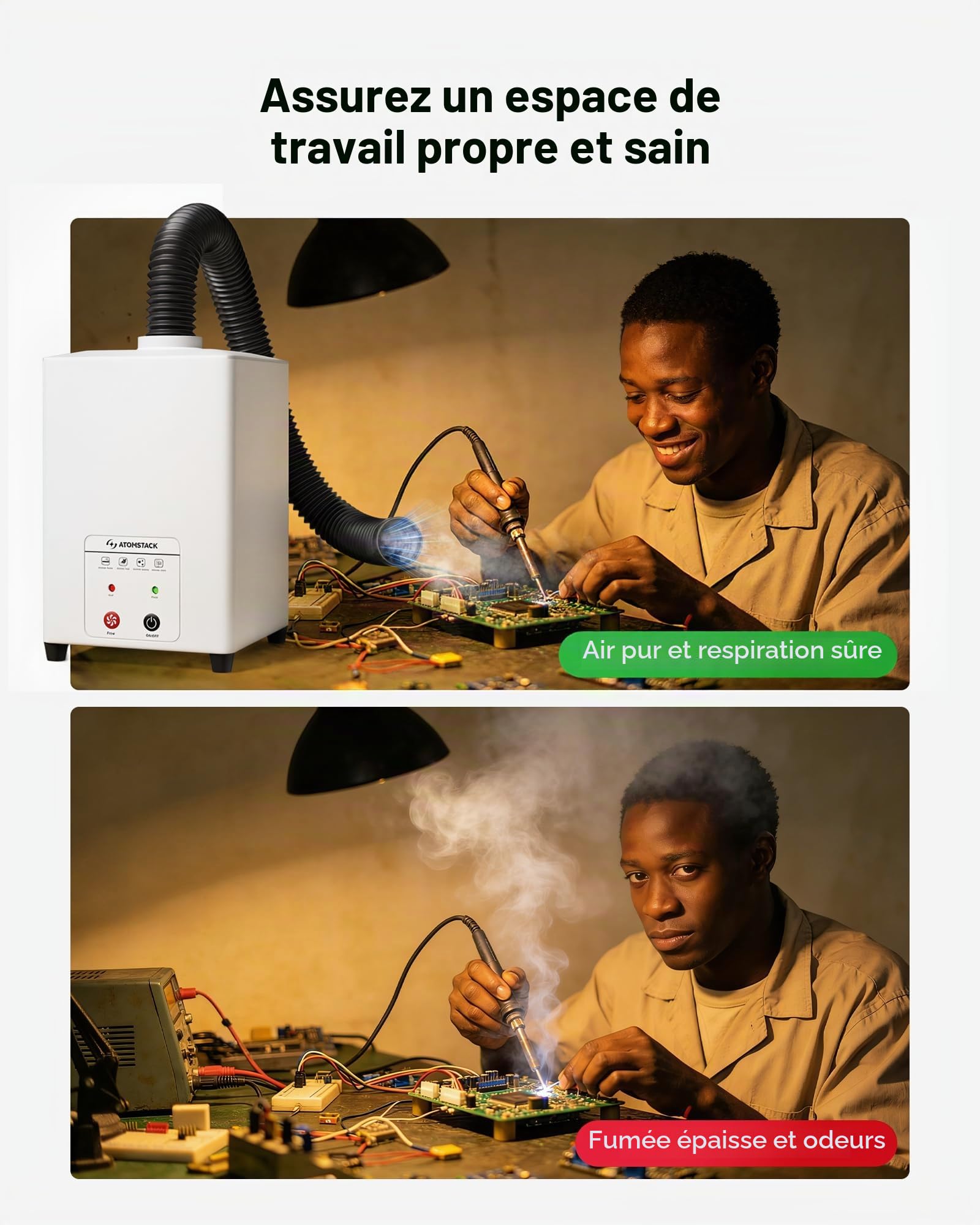 ATOMSTACK D5 Purificateur d'air Avec Filtre HEPA Pour Graveur Laser P1 5 W – Mini Extracteur de Fumée Pour Graveurs Laser avec Filtration à 3 Couches Incluant du Charbon Actif