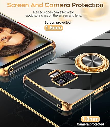 Miniatura 4 de LeYi Funda para teléfono Samsung Galaxy S9 con soporte de anillo giratorio de 360, soporte magnético, chapado en oro rosa con borde protector para