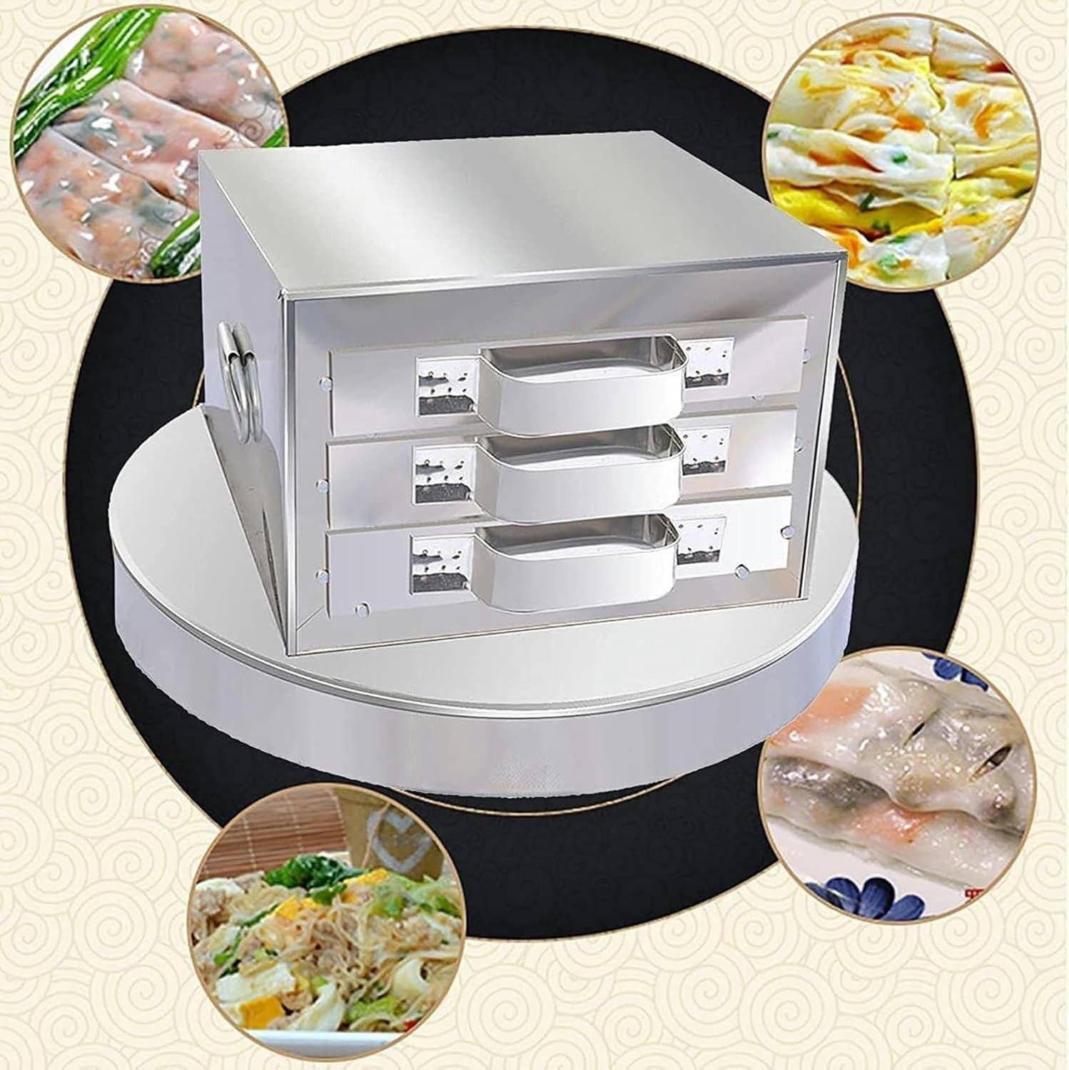 Multifunction Cooking Machine, 39X23cm Stainless Steel Steamer, Rice Noodle Rolls Machine, 3-Layer Household Cuisine Cookware