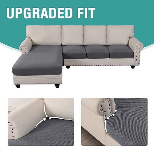 Miniatura 3 de Elehealthy Funda para sofá seccional, 4 piezas, funda para sofá seccional en forma de L, protector elástico de muebles para sofá seccional izquierdo