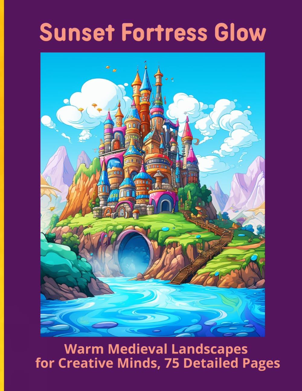 Sunset Fortress Glow: Warm Medieval Landscapes for Creative Minds, 75 Detailed Pages