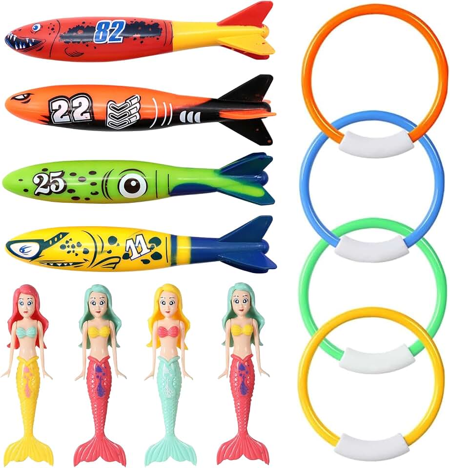 22 Jouets De Plongée Piscine – Anneaux, Torpilles, Méduses, Pierres – Jeux Aquatiques Été – Cadeau Enfant Natation