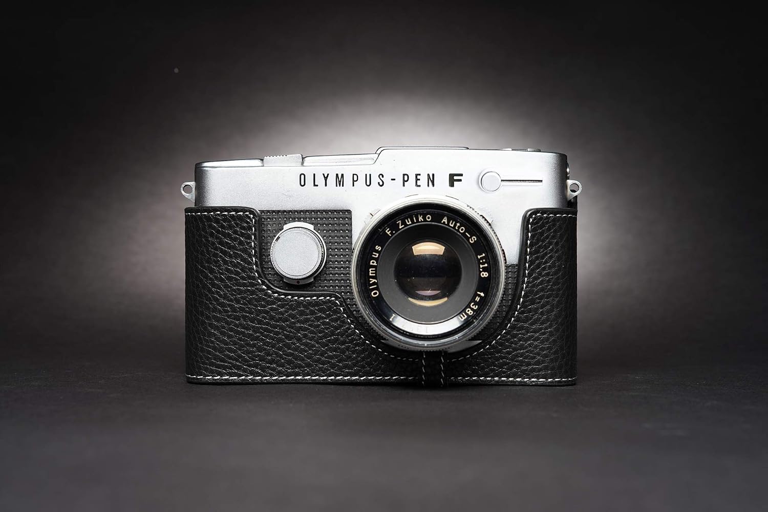 Pen-FT Case, BolinUS Handmade Genuine Real Leather Half Camera Case Bag Cover for Olympus Pen-FT Film Camera with Hand Strap (Black)