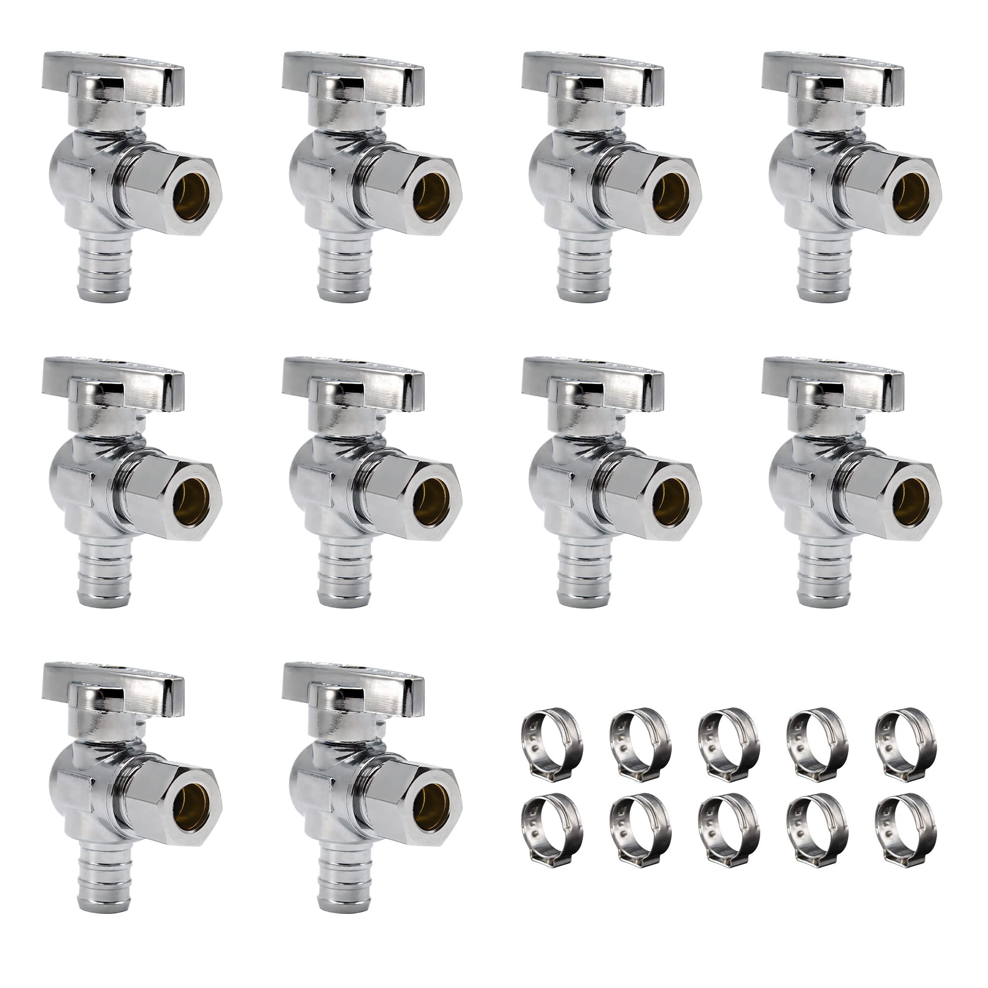 PURAGEIR1/4 Turn Angle Stop Stop Valve, 3/8" OD Compression x 1/2" Pex, Lead Fress, Solid Brass, Chrome