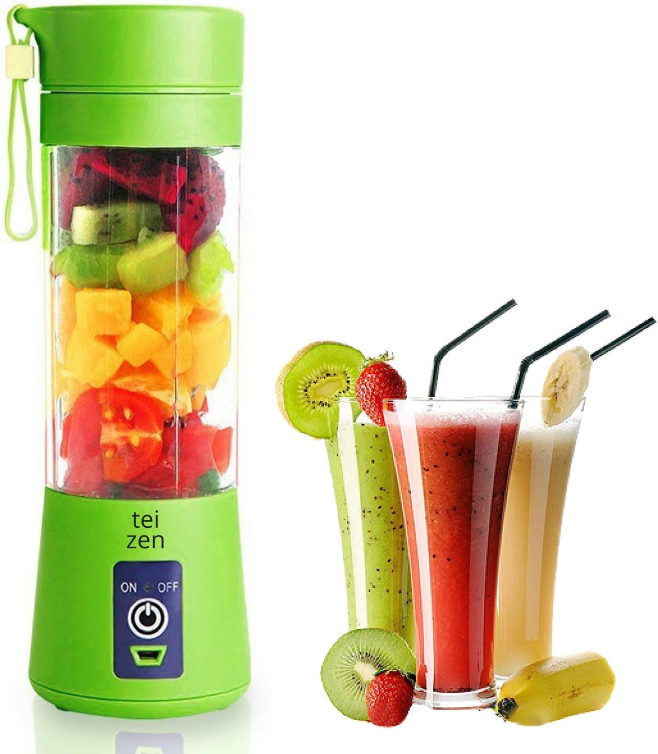 Personal Blender Portable Protein Powder Supplement USB Juicer Cup by Teizen, Fruit Mixing Machine, Rechargeable, 380ML Bottle