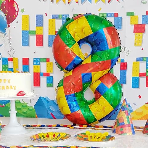 Miniatura 3 de Globos de 32 pulgadas con números de bloques de construcción número 8 para decoración de fiesta de cumpleaños de 8 años, tema de bloques, grandes