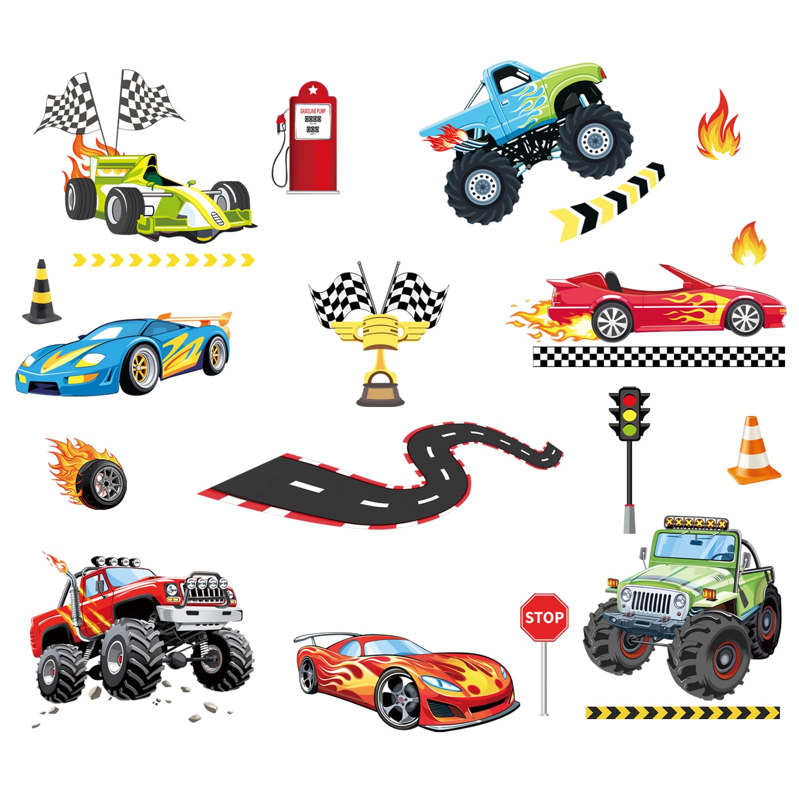 FUFUQUARE Racing Car Wall Sticker Cars Vehicles Roads Wall Decals Peel and Stick for Boys Baby Nursery Kids Bedroom Playroom Decoration
