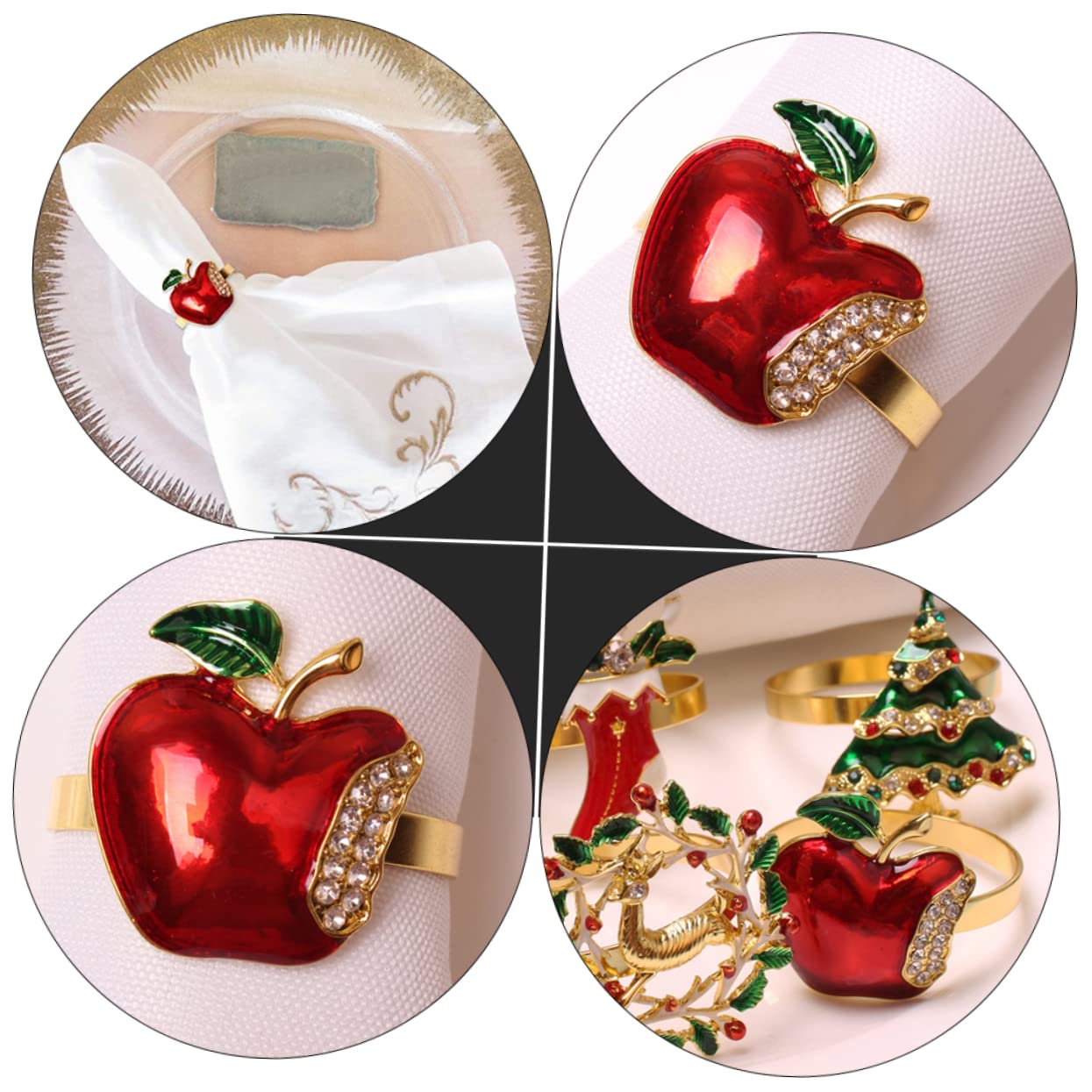 MAGICLULU 3 Ensembles Ronds De Serviette De Noël Panier Rond De Serviette De Fruits Support Doré Bonbons Dorés Ronds De Serviette De Table Pomme Pot Unique 6 pièces * 3