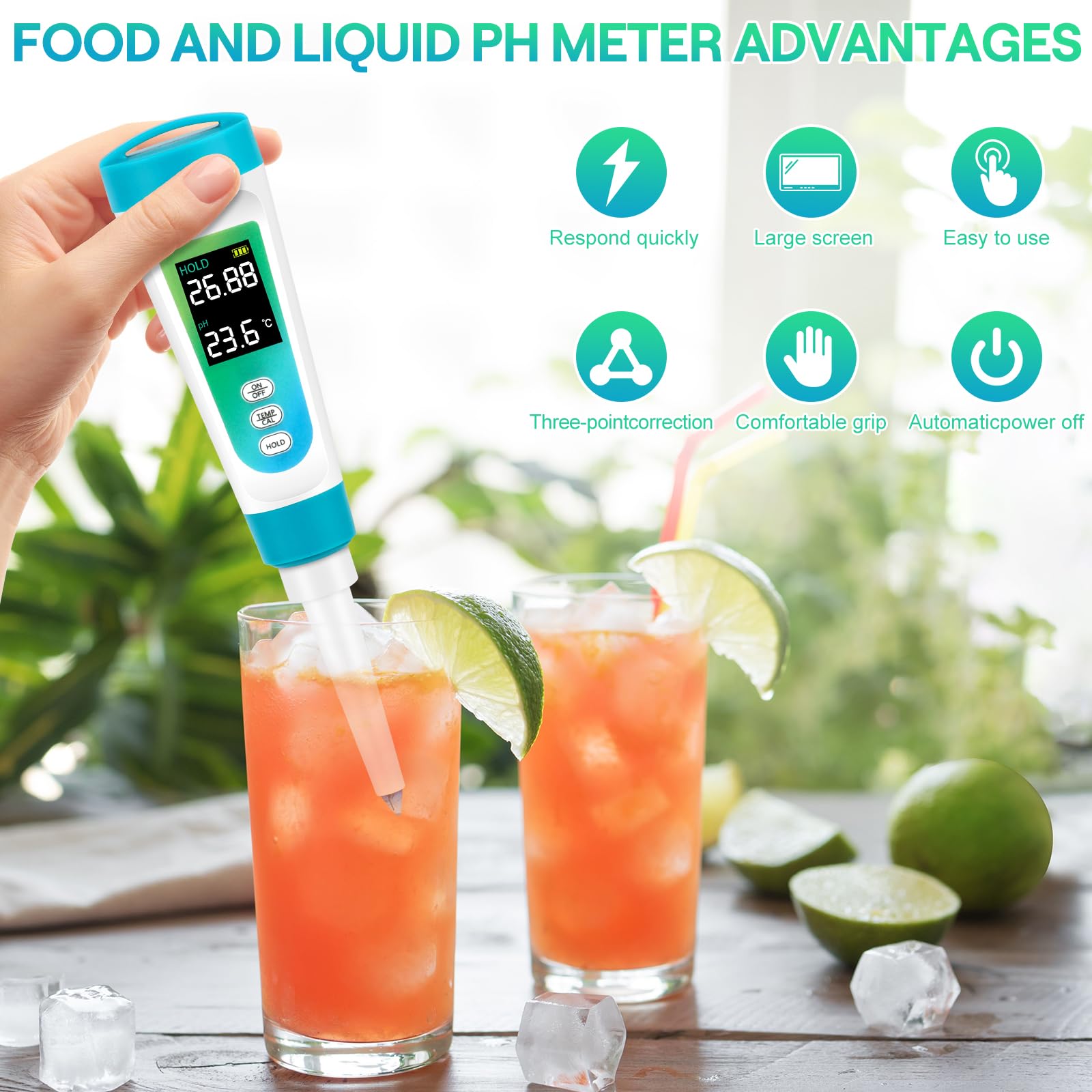 pH Mètre Alimentaire, Testeur de pH pour Substances semi-solides & liquides, avec affichage LCD °C/°F, pH Mètre Alimentaire Testeur pour Pâte à Pain et Levain