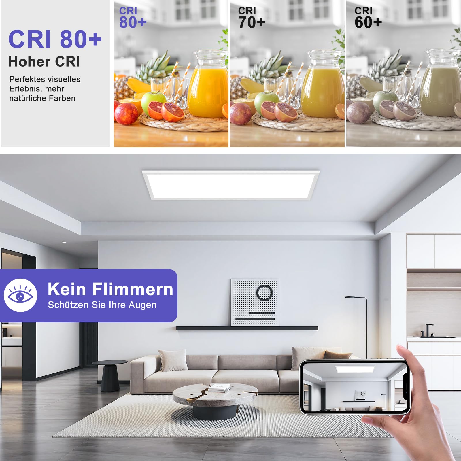 Deckenlampe Led Deckenleuchte Dimmbar Flach - 100x25CM RGB Backlight LED Panel Lampe Decke mit Fernbedienung Timer 3000K-6500K 30W 2543LM für Wohnzimmer Badezimmer küche Schlafzimmer Tageslichtlampe
