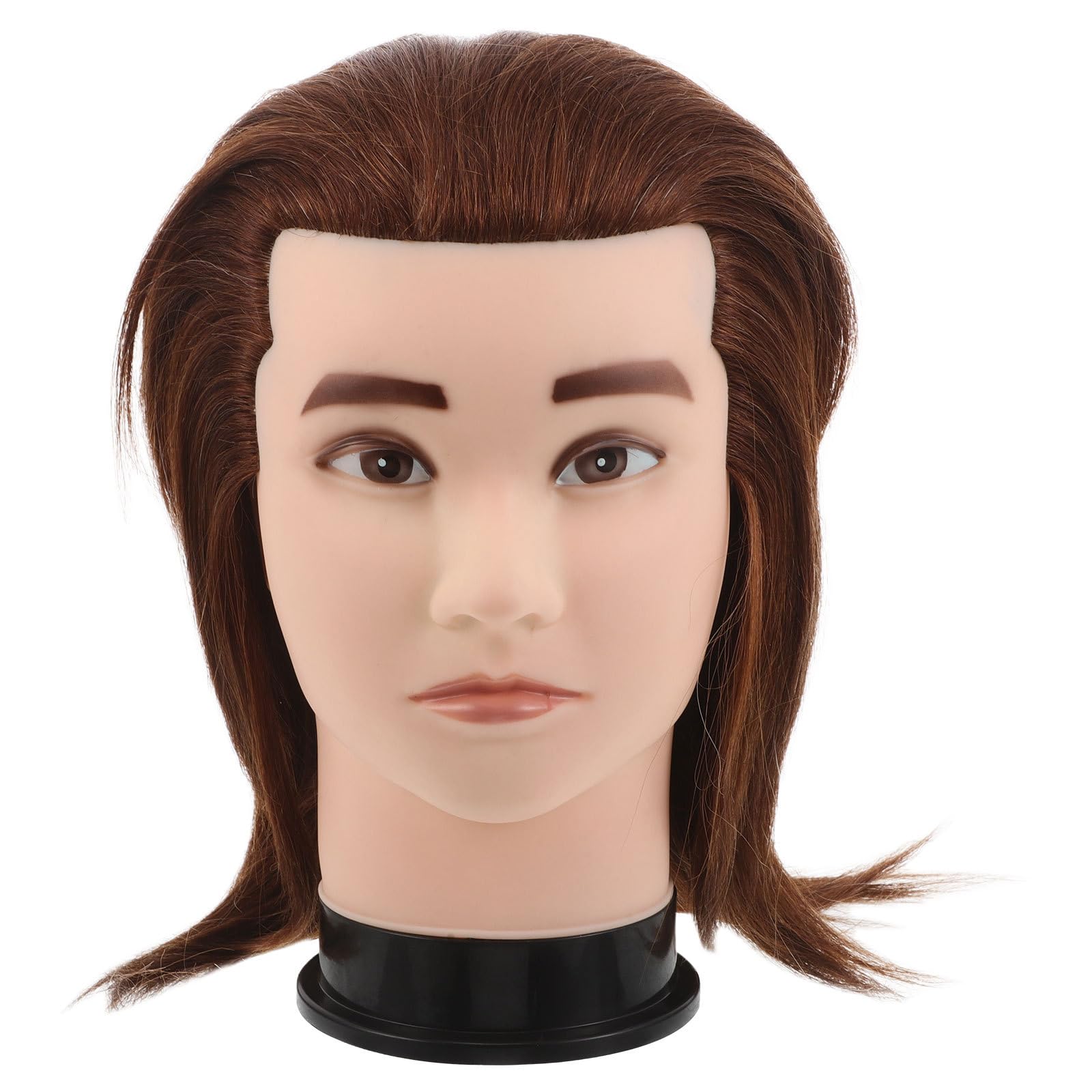 Ciieeo Friseur Schneidepuppe mit Echthaar Braun 26cm für Herrenfrisuren und Bartpflege Übungskopf für Friseurausbildung und Kosmetikworkshops