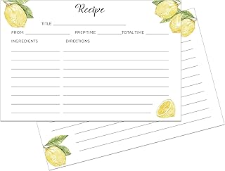 Heart&Berry Lemon Recipe Cards 4x6 Double Sided - Set Of 50 Thick Recipe Cards