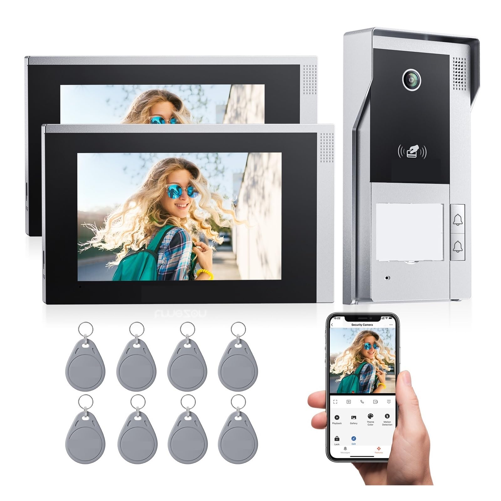 Hvsyvvsrl 2M1d 4 Wire Wifi Video Intercom, 1080P Doorbell System,7" Ip Touch Screen,Motion Detetion.app/Rfid Card Two Way Audio(2M1d)