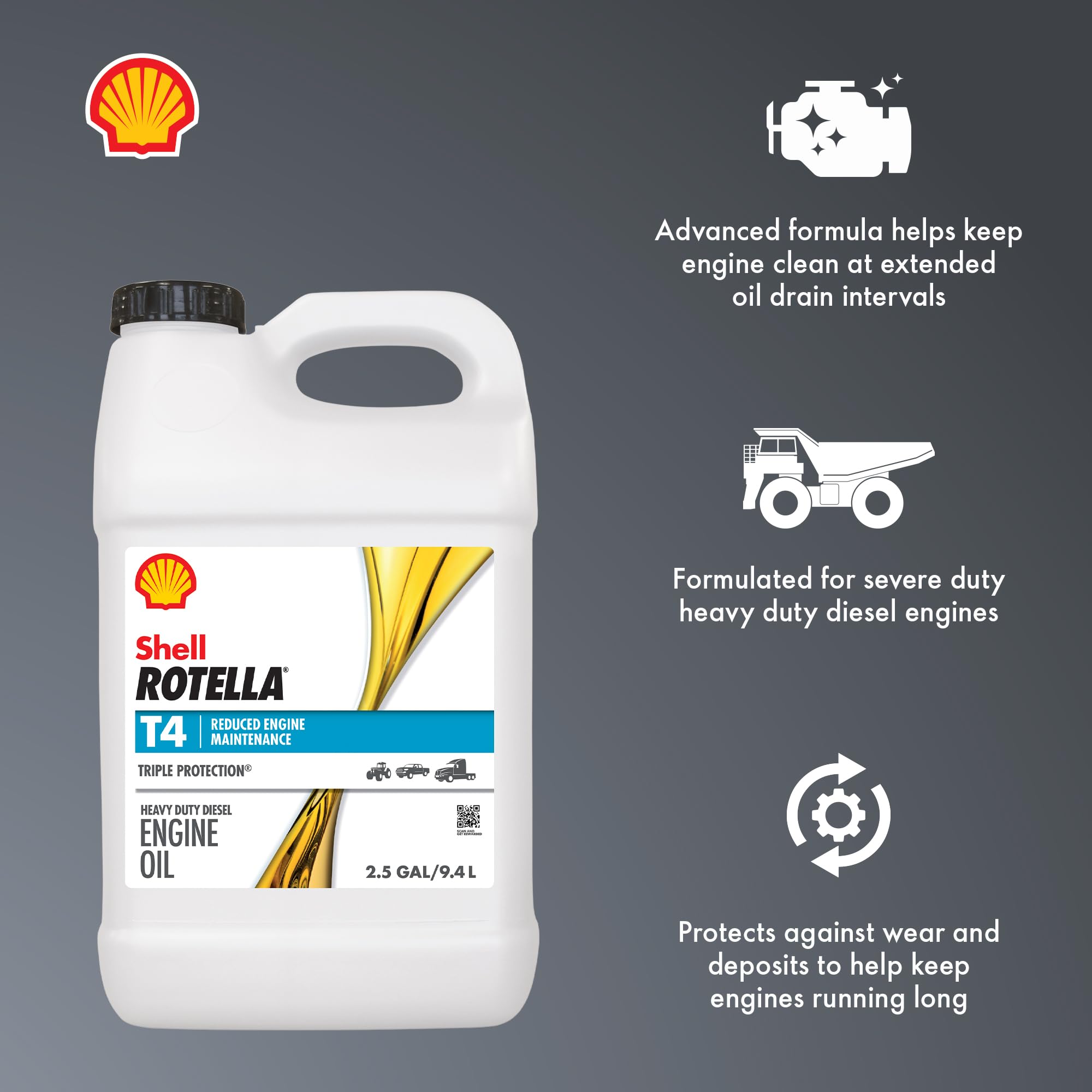 Shell Rotella T4 Triple Protection 15W-40 Diesel Engine Oil 2.5 Gallon product thumbnail 4