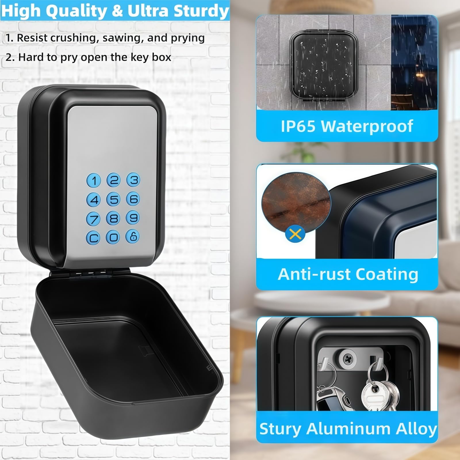 Caja fuerte electrónica inteligente para llaves, caja de llaves de pared con cerradura de 12 dígitos, Bluetooth o cerradura de combinación, cubierta impermeable para Airbnb, garaje, escuela y oficina