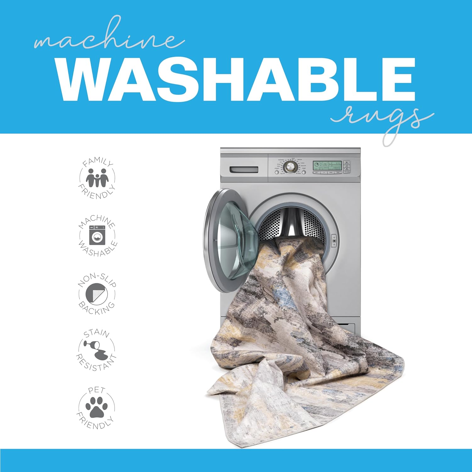 Oriental Weavers Row Addison ADD03 - Machine Washable - Flat Weave - Printed Area Rug - 6'7" x 9'2" - in Blue/Multi - Traditional Style, Nursery, Kids Room, Bedroom, Dining Room