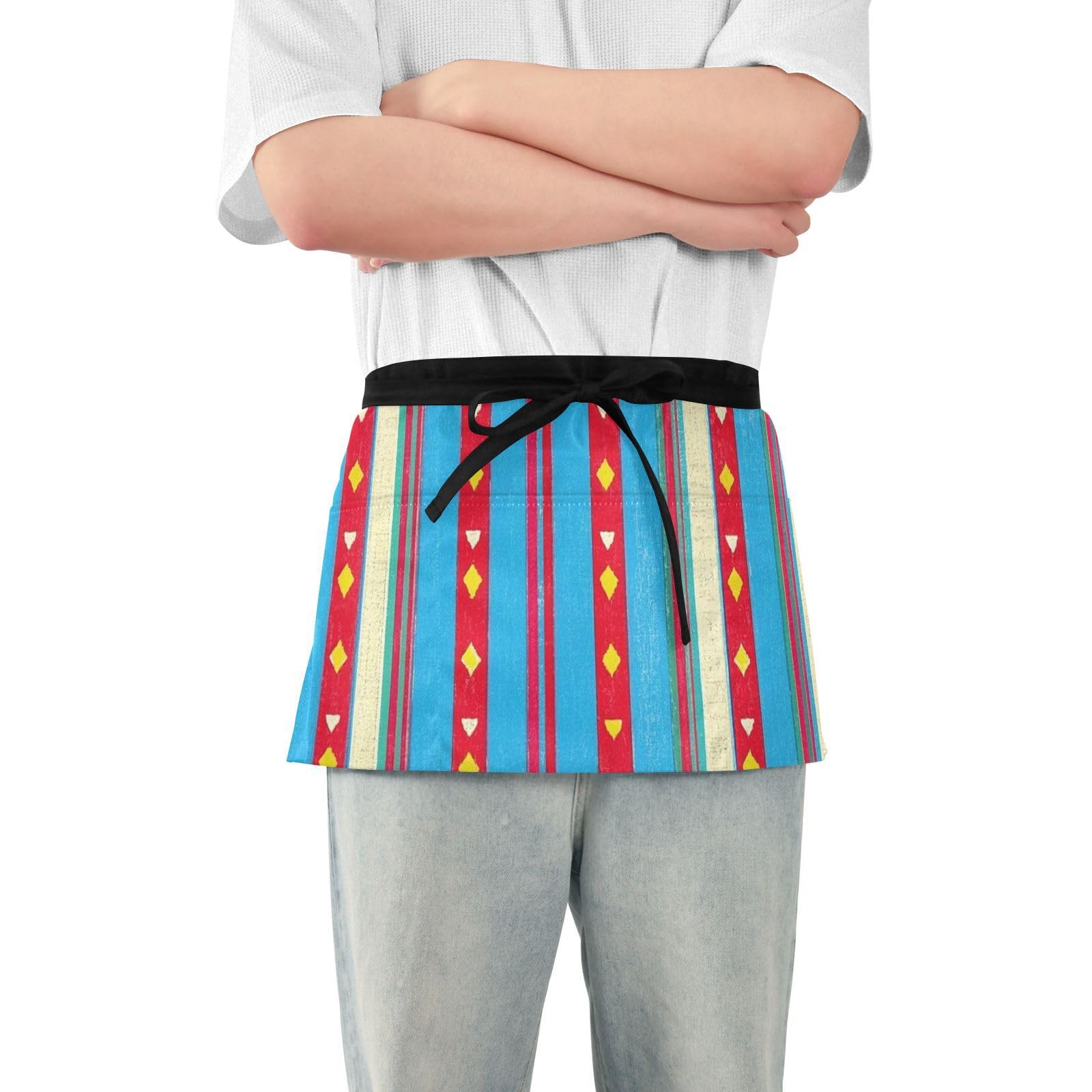 FASHON&FASCIN Server Apron with Pockets Waist Aprons Half Waitress Apron Geometry Design for Gardening Restaurant,Multi2