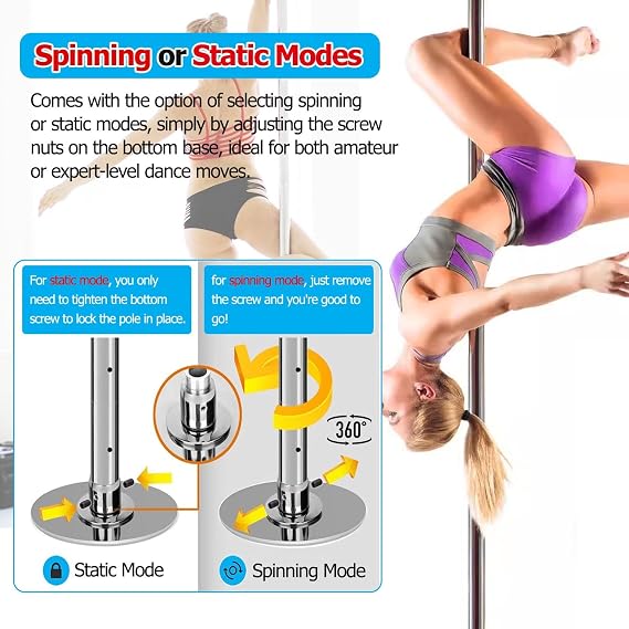 Dancing Pole Kit for Home - Heavy Duty Steel Spinning & Static Fitness Pole for Dance Studio